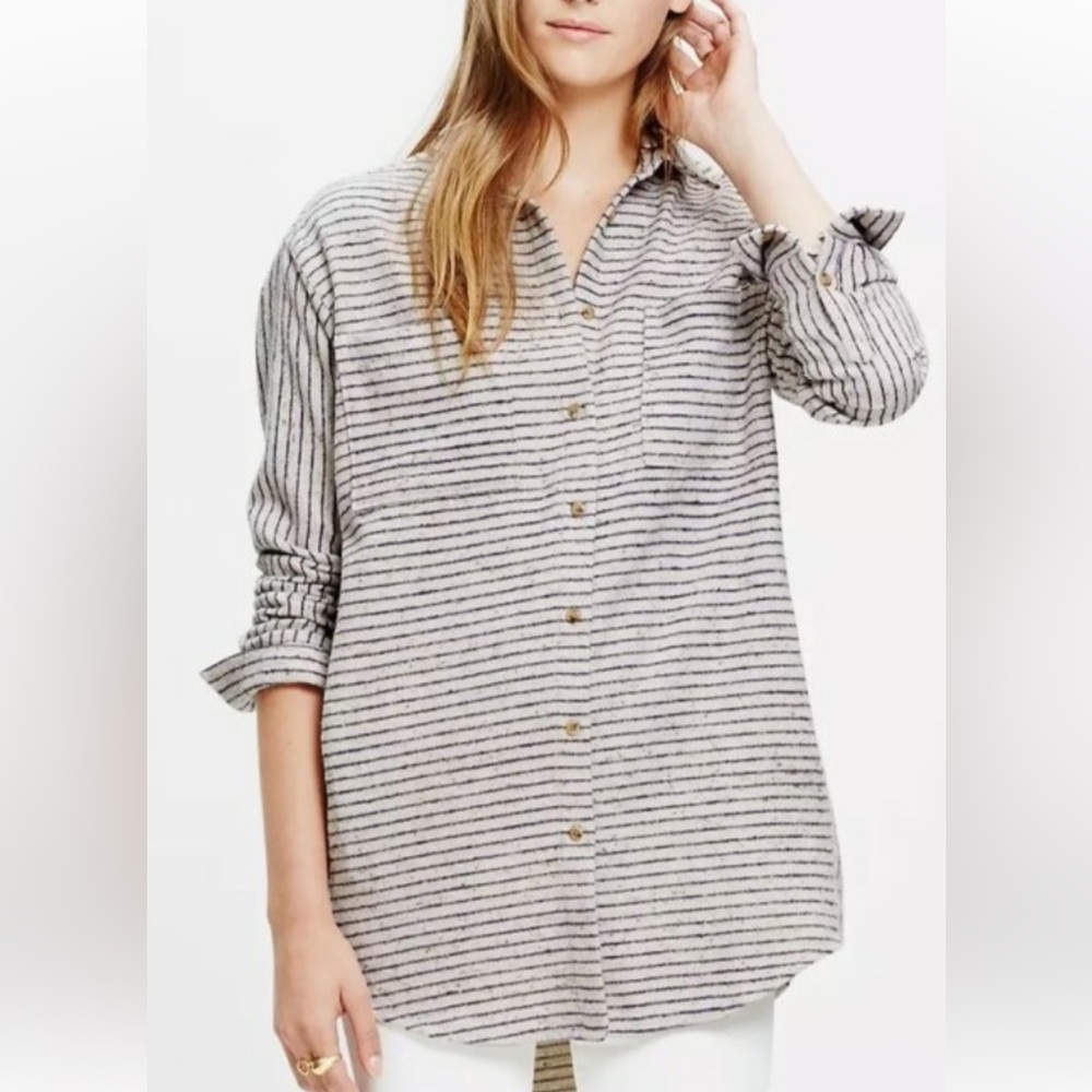 Madewell Striped Button-Up Shirt - Black and White